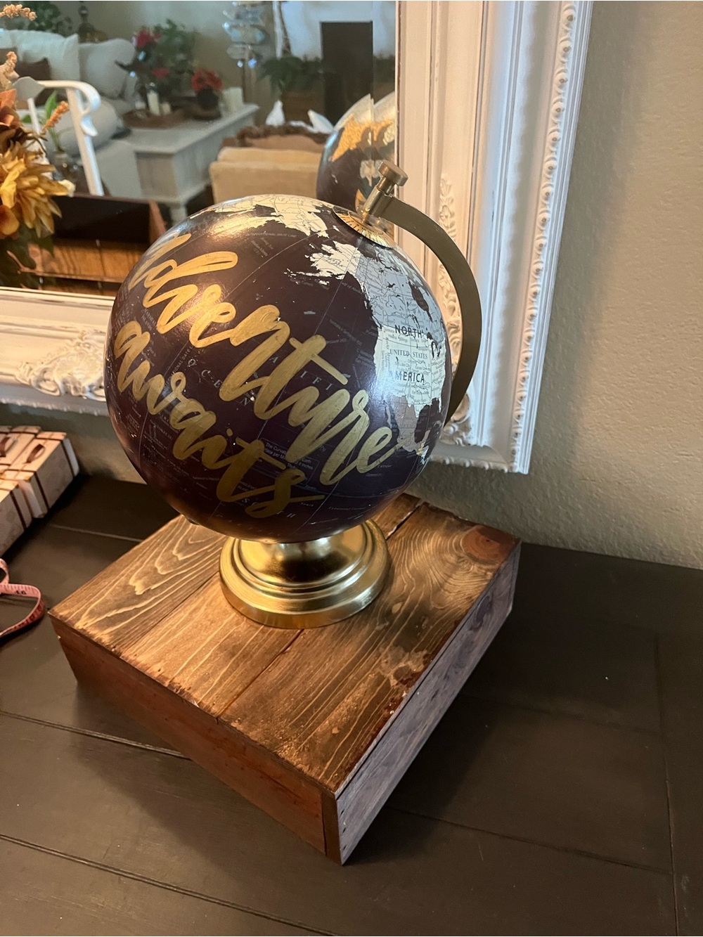 Decorative Adventure Awaits Gold Lettering Globe in Black and Gold - Home Accent